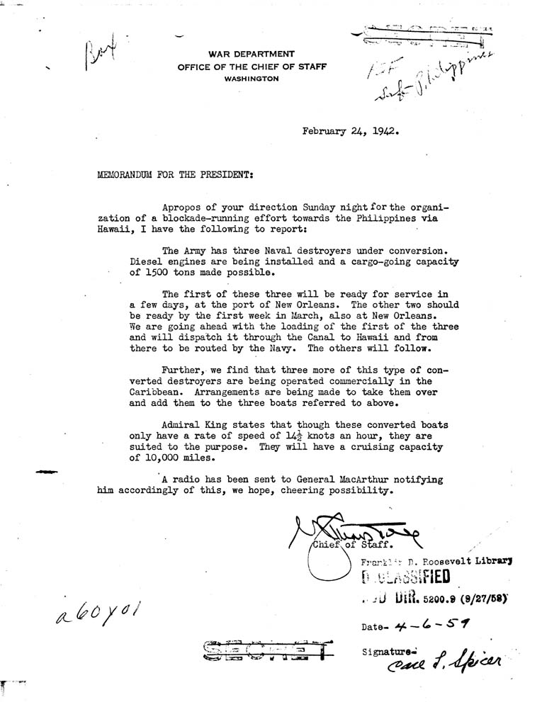 [a60y01.jpg] - Marshall to FDR 2/24/42