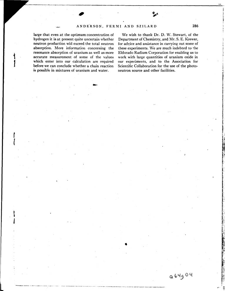 [a64g04.jpg] - Neutron Production and Absorption in Uranium- H.L. Anderson, E. Fermi, Leo Szillard - 8/1/39