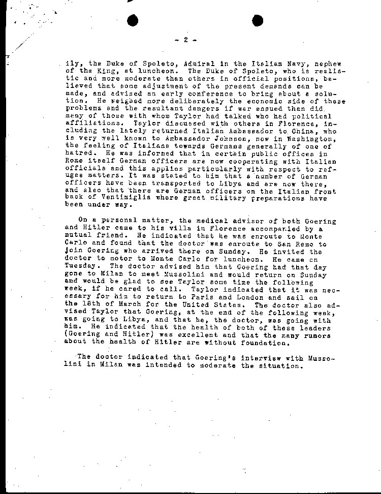 [a464a02.jpg] - memo from M. Taylor of trip to Rome 3/11/39