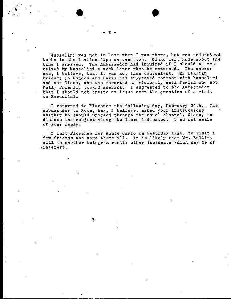 [a464a04.jpg] - memo from M. Taylor of trip to Rome 3/11/39