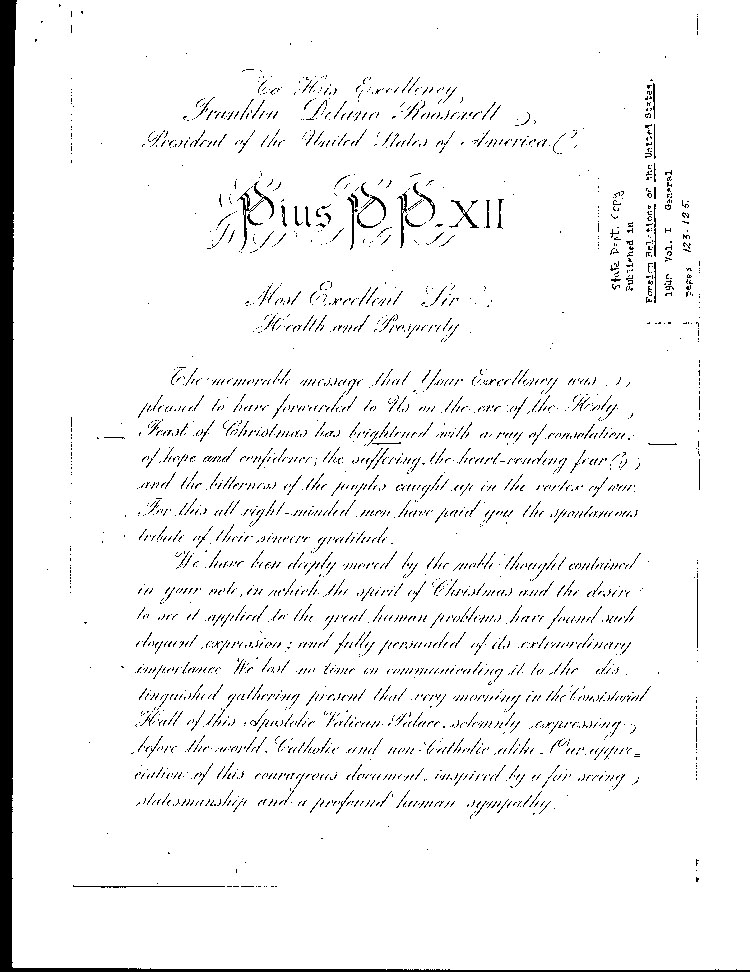 [a464g06.jpg] - Pope Pius XII-->F.D.R. 1/7/40 written copy