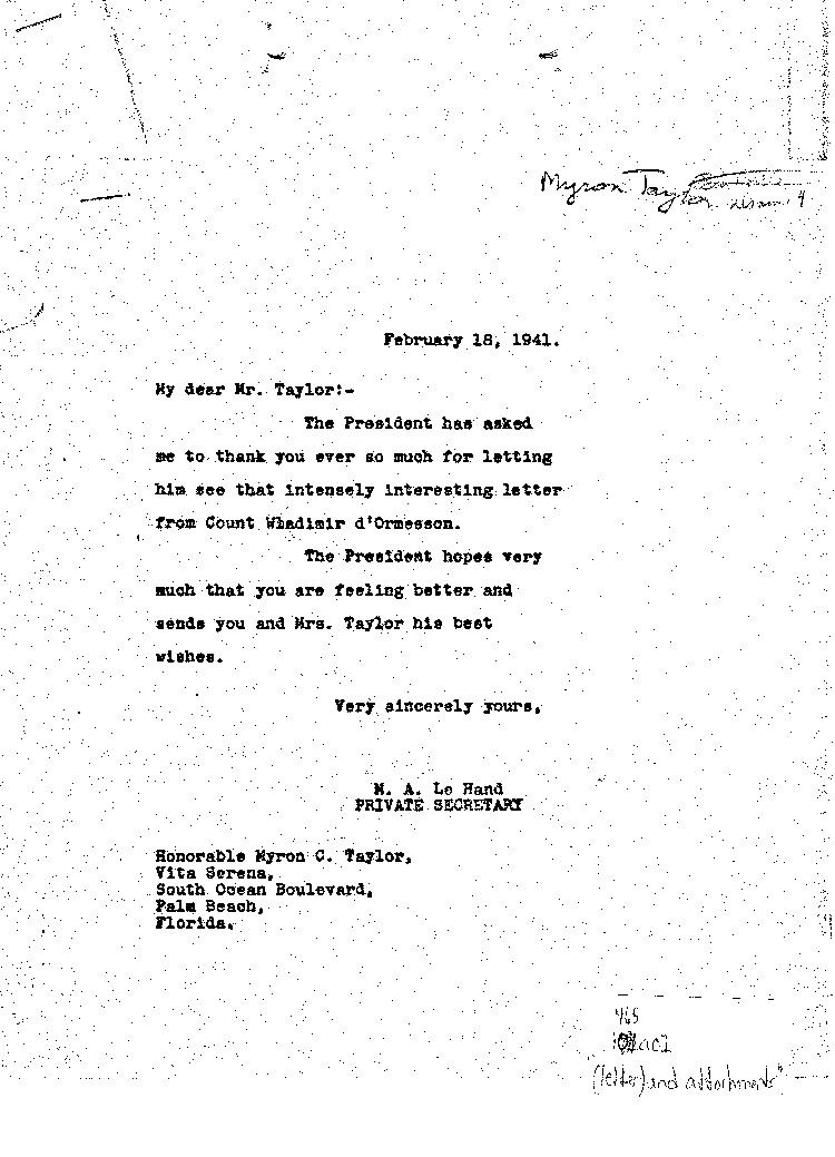 [a465a01.jpg] - memo from M. Taylor of trip to Rome 3/11/39