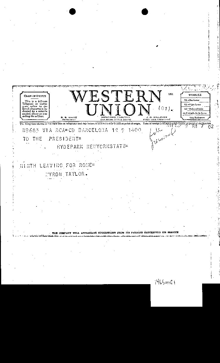 [a465m01.jpg] - Telegram to FDR from Taylor 9/9/41