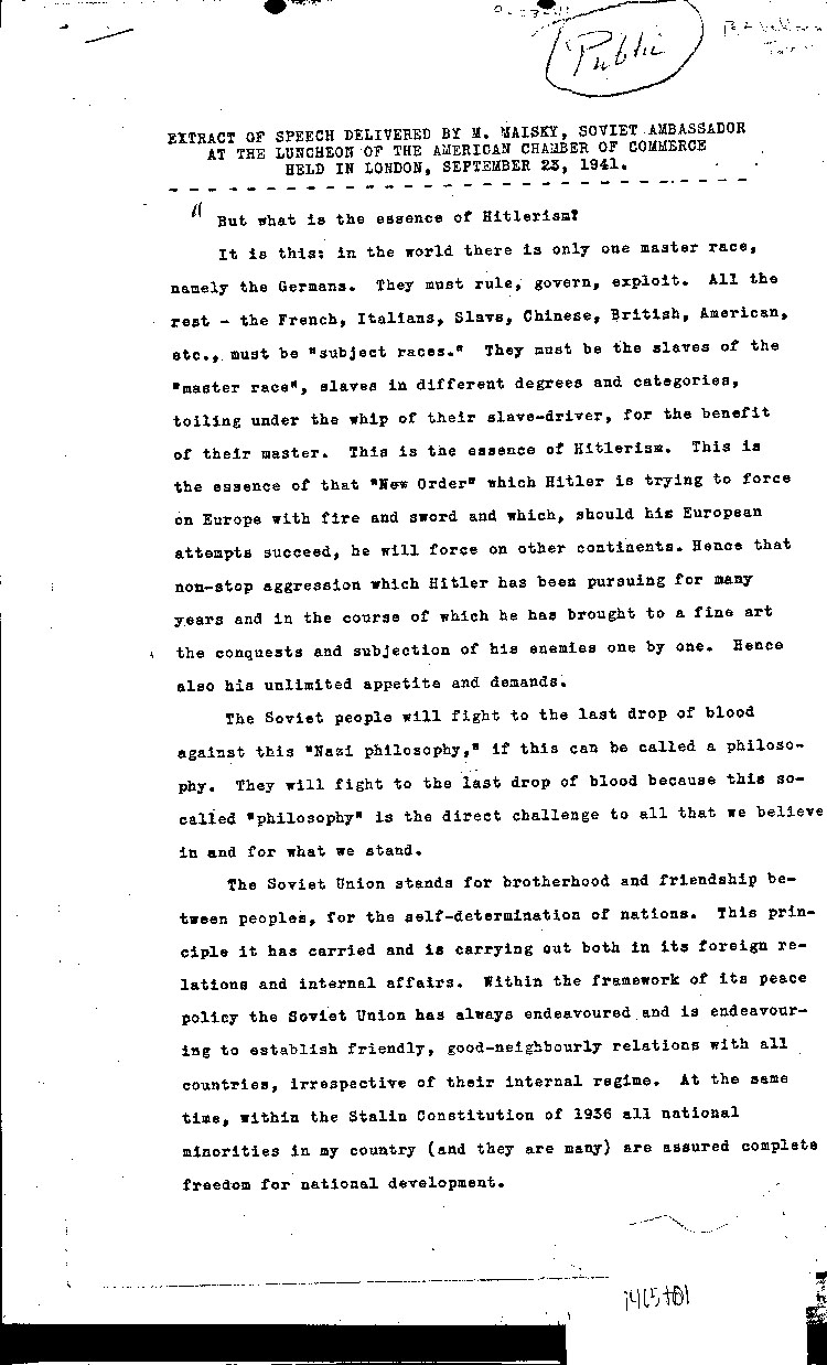 [a465t01.jpg] - Extract of Speech delivered by M. Maisky, Soviet Ambassador 9/23/41