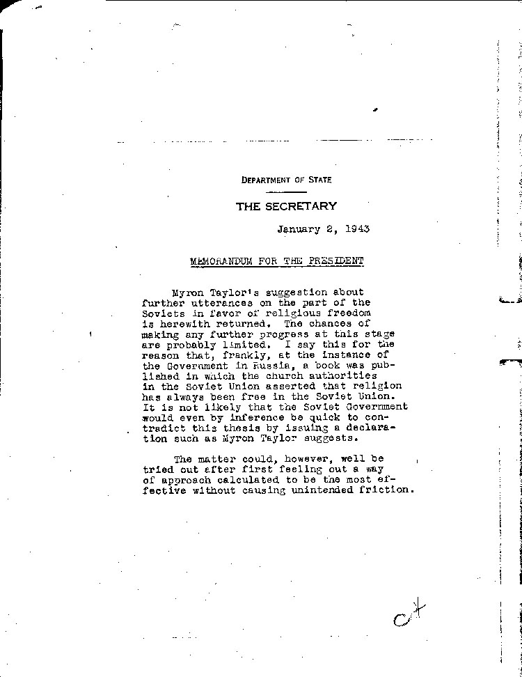 [a466aa02.jpg] - Memo for F.D.R. from Sec.  Hull 1/2/43