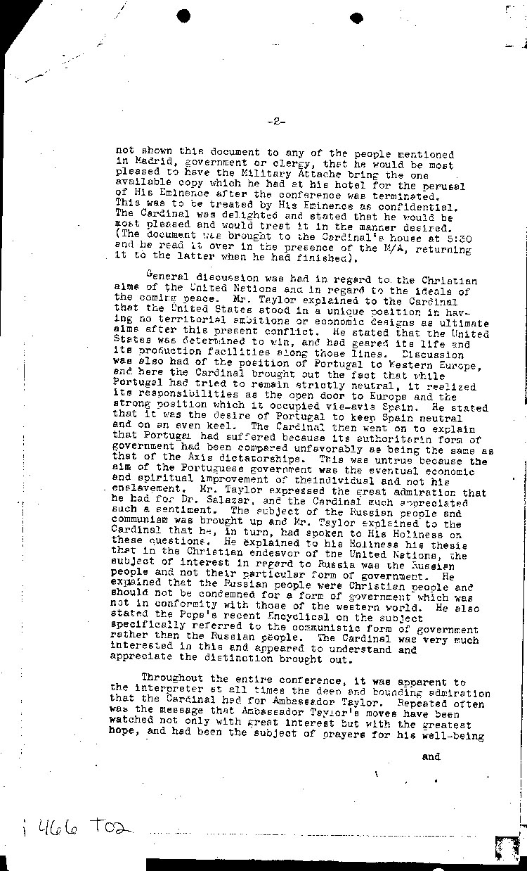 [a466t02.jpg] - summary of interview with Portug. Rep, Pope, & M.Taylor 10/3/42