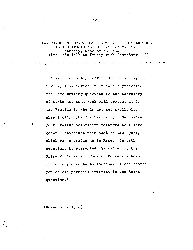 [a467u01.jpg] - Memorandum of Statement Given Over the Telephone to the Apostilic Delegate 10/31/42