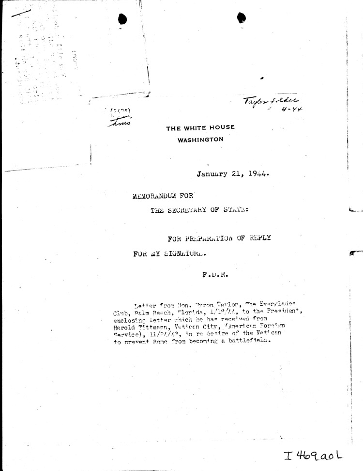 [a469a01.jpg] - Memorandum: FDR-->Secretary of State 1/21/44