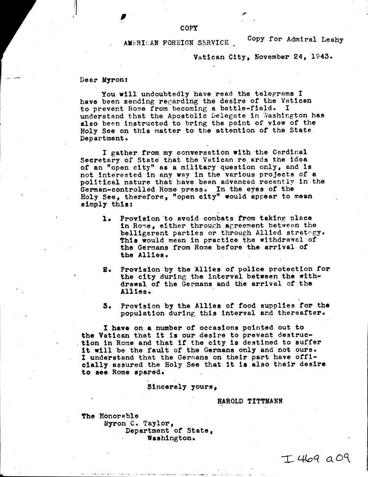 [a469a09.jpg] - Memo: Tittmann --> Myron Taylor 11/24/43