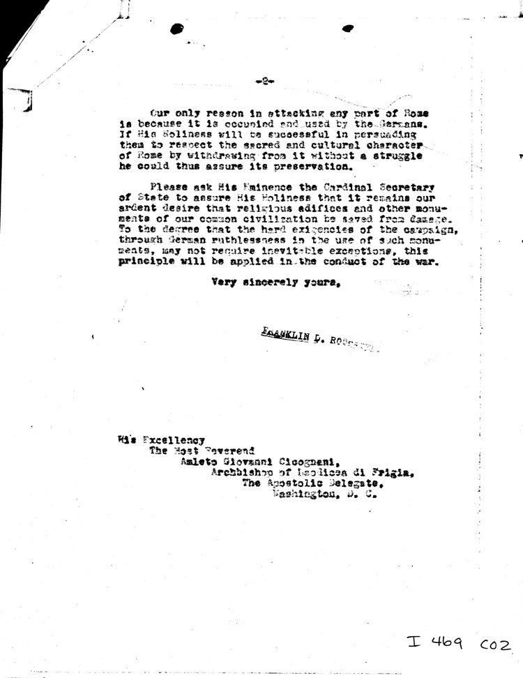 [a469c02.jpg] - Memo: FDR --> Archbishop Cicognani 3/01/44