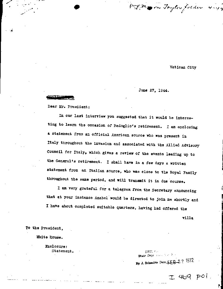 [a469p01.jpg] - Memo: Taylor --> FDR                    6/27/44