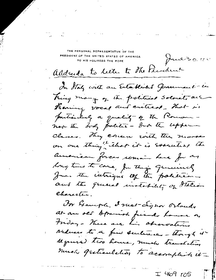 [a469r05.jpg] - Memo: Myron Taylor --> FDR               6/30/44