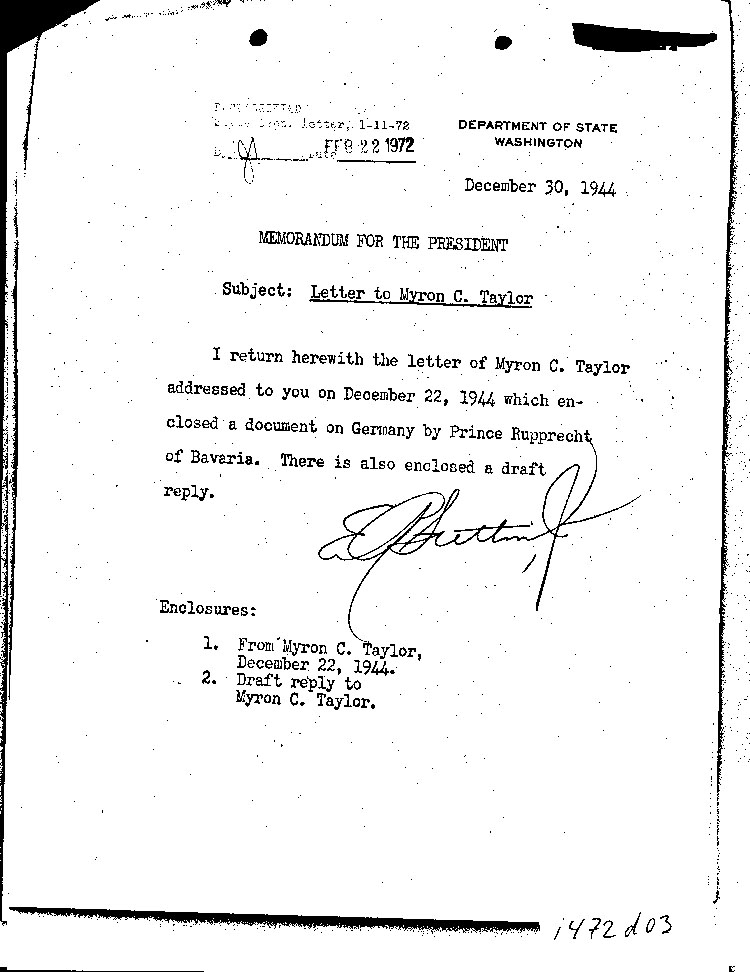[a472d03.jpg] - Memorandum for the President from Edward J. Stettinius, Jr. 12/30/44