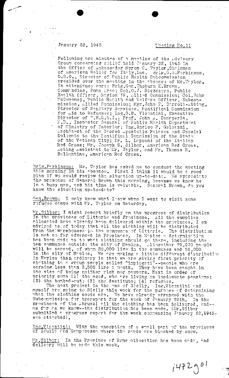 [a472g01.jpg] - Minutes from Meeting of Advisory Group Concerning Relief held 1/22/45