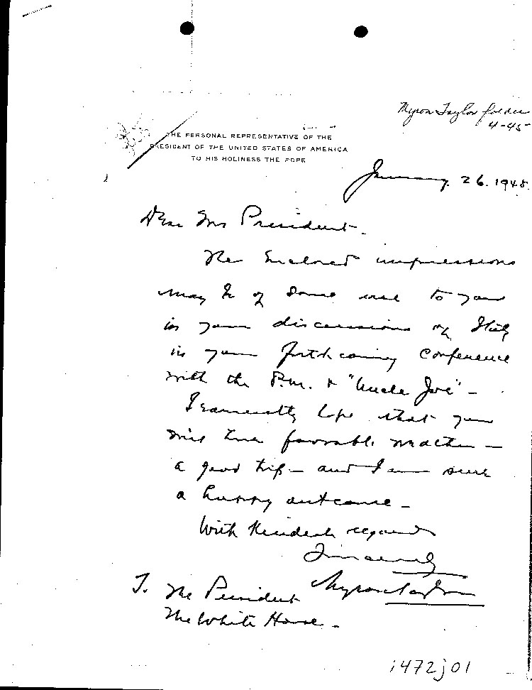 [a472j01.jpg] - handwritten letter from Taylor to FDR 1/26/45