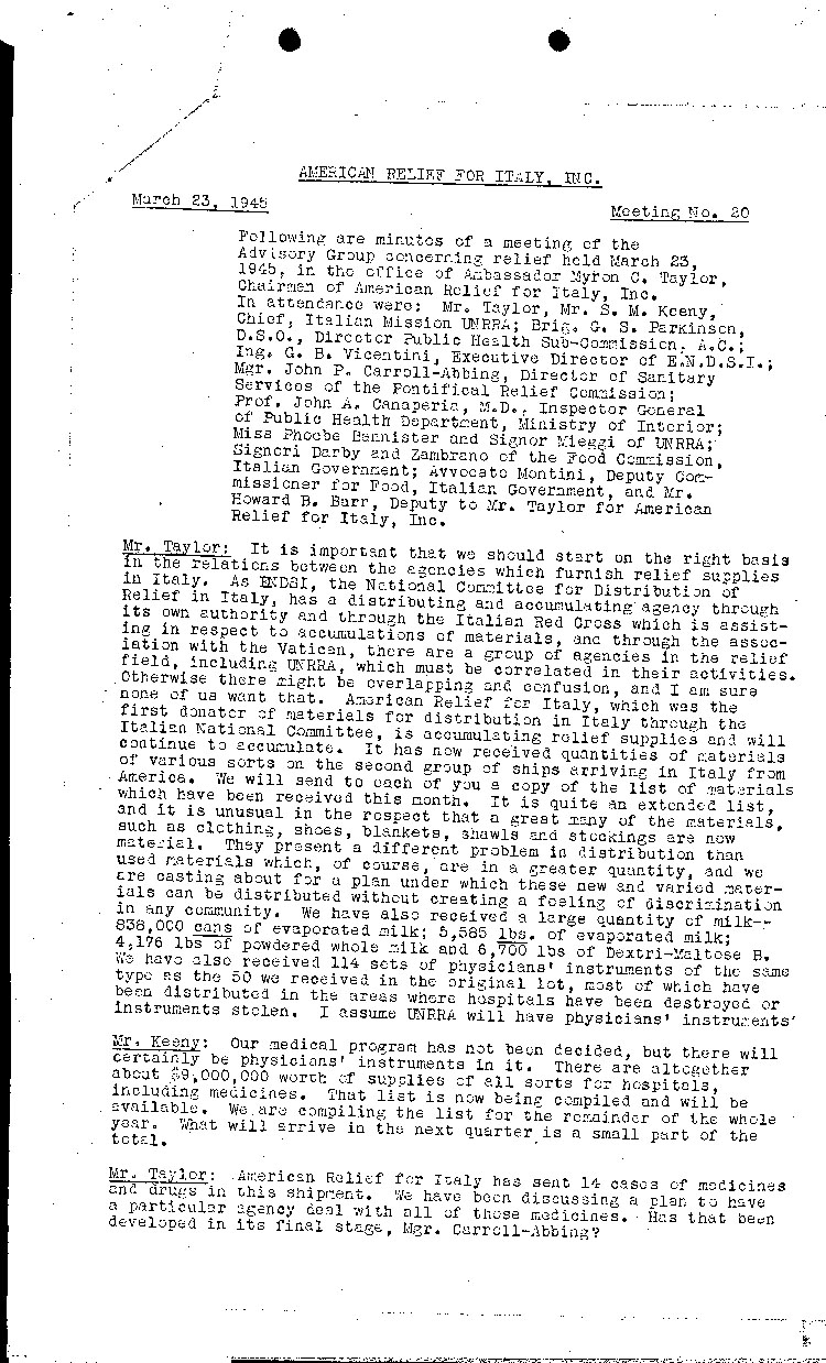 [a474m02.jpg] - Minutes of Meeting 20 of Amer. Relief for Italy 3/23/45