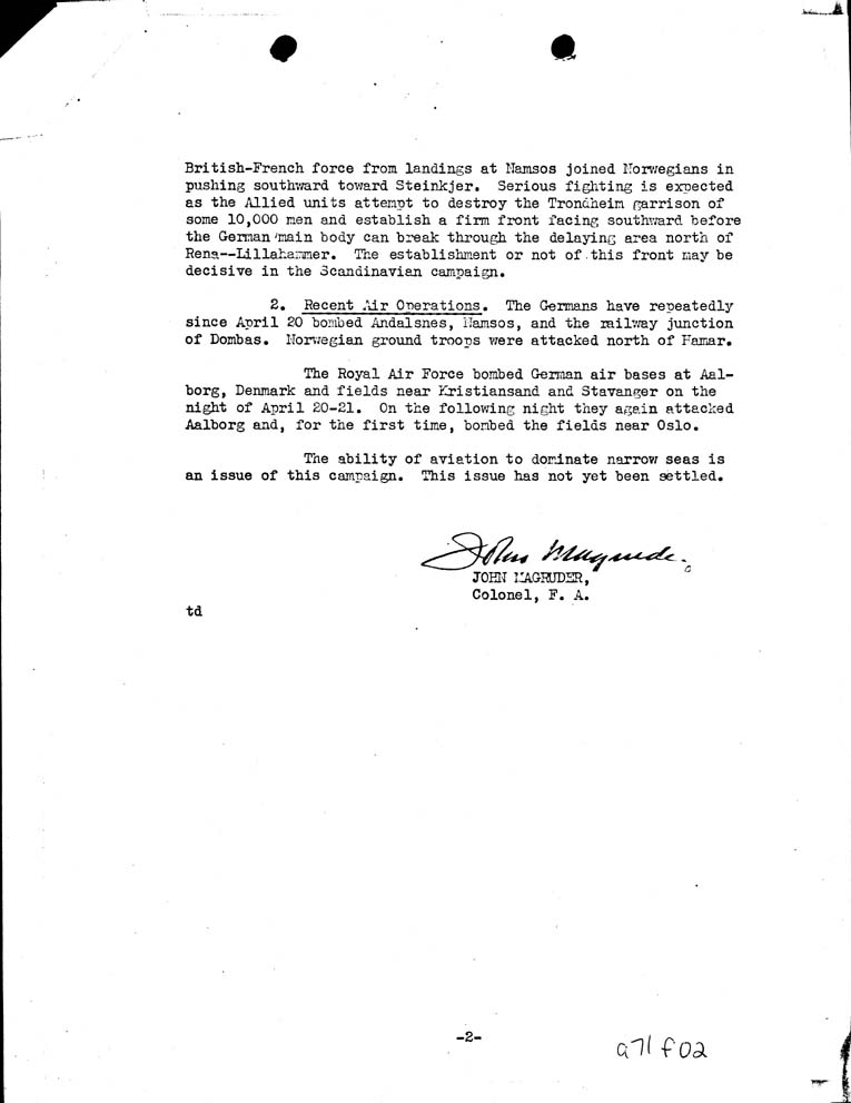 [a71f02.jpg] - Memo to Watson from Magruder 4/24/40