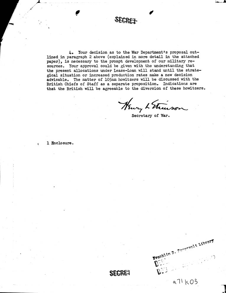 [a71k03.jpg] - To Secreatry of War from FDR 1/13/42