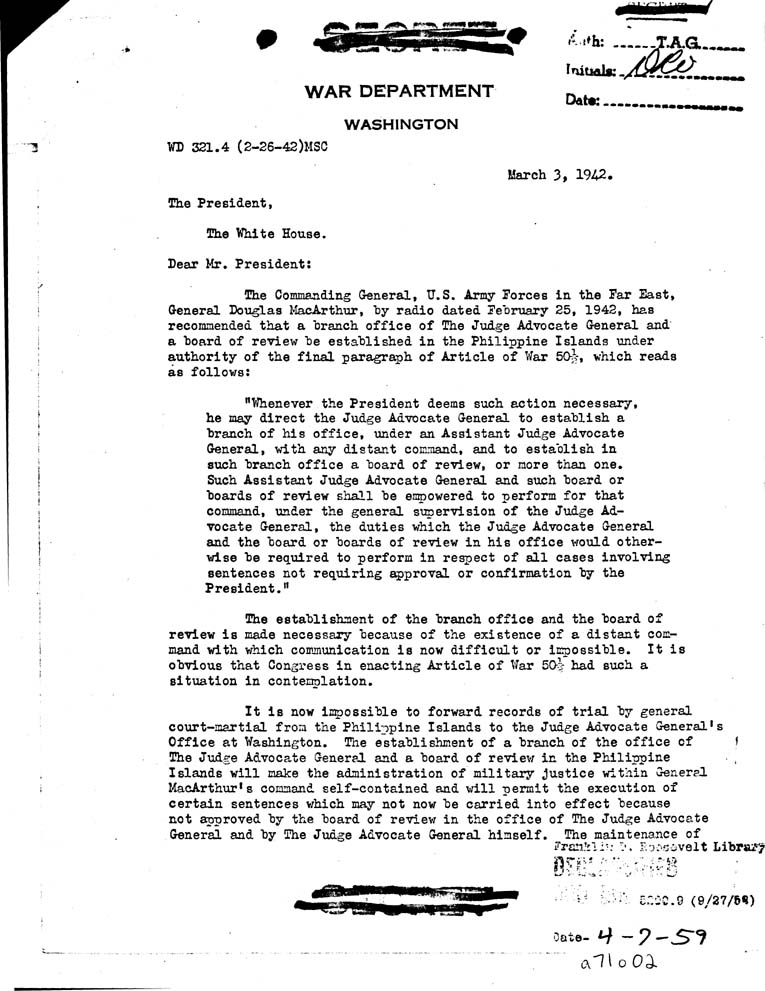 [a71o02.jpg] - To FDR from Stimson 3/3/42