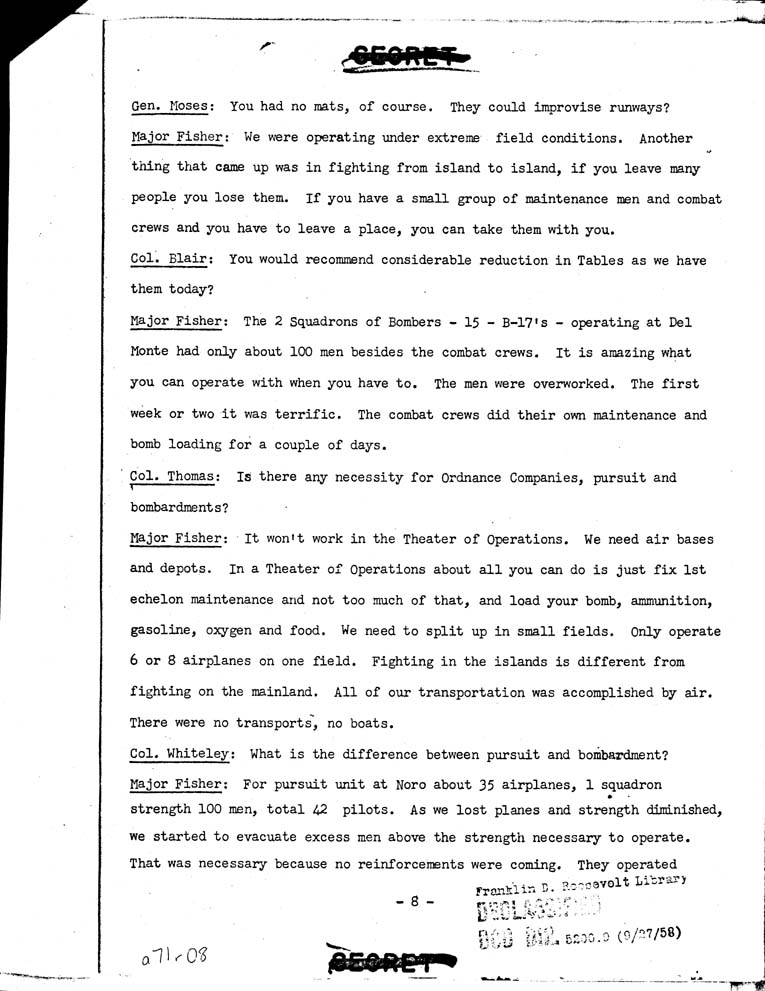 [a71r08.jpg] - Talk Given By Major william P. Fisher (AC) before G-4 Officiers, wdgds. 3/20/42