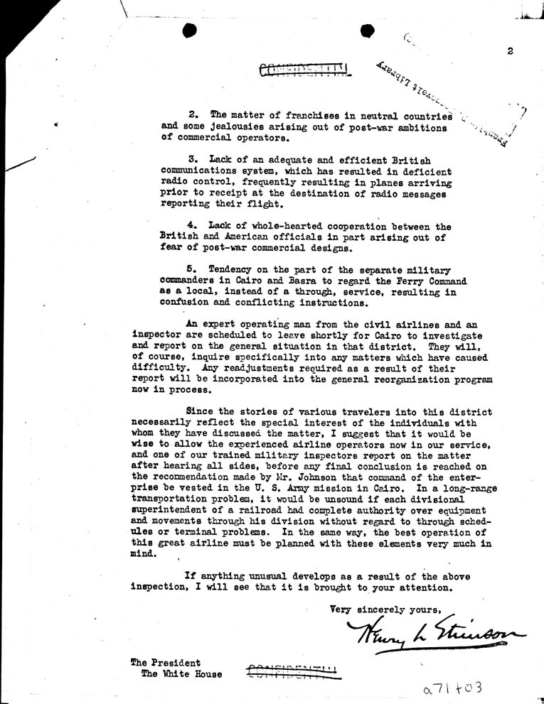 [a71t03.jpg] - To Secreatery of War from FDR 4/2/42