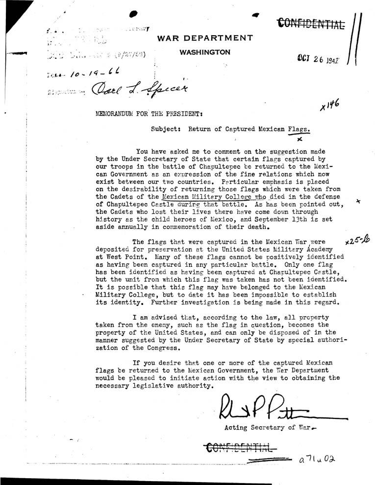 [a71u02.jpg] - To FDR from Acting Secretary of War 10/26/42