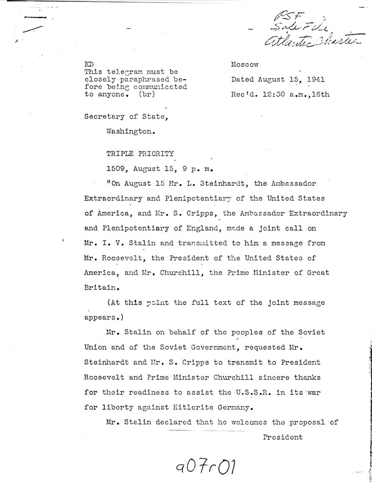 [a07r01.jpg] - Steinhardt-->Secretary of State 8/15/41