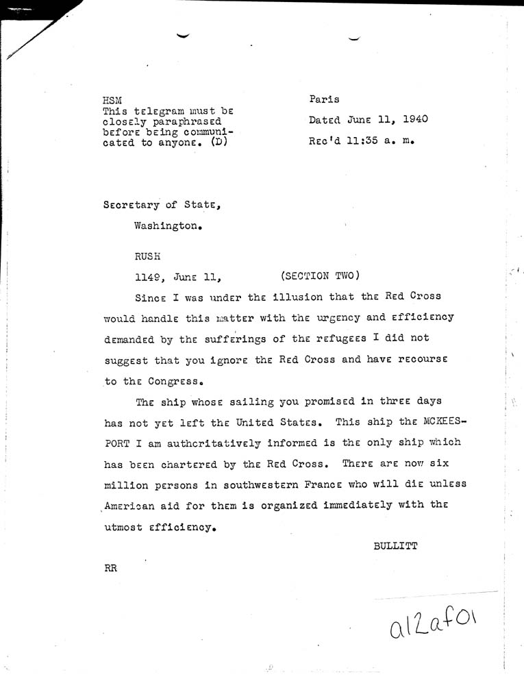 [a12ae02.jpg] - FDR to Bullitt 6/11/40