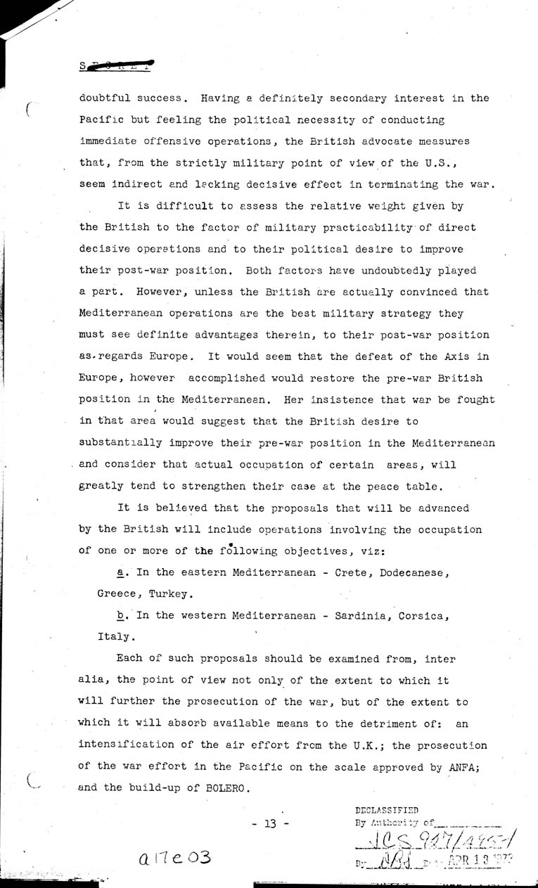 [a17e03.jpg] - Current British Policy and Strategy in Relationship to U.S. 5/8/43