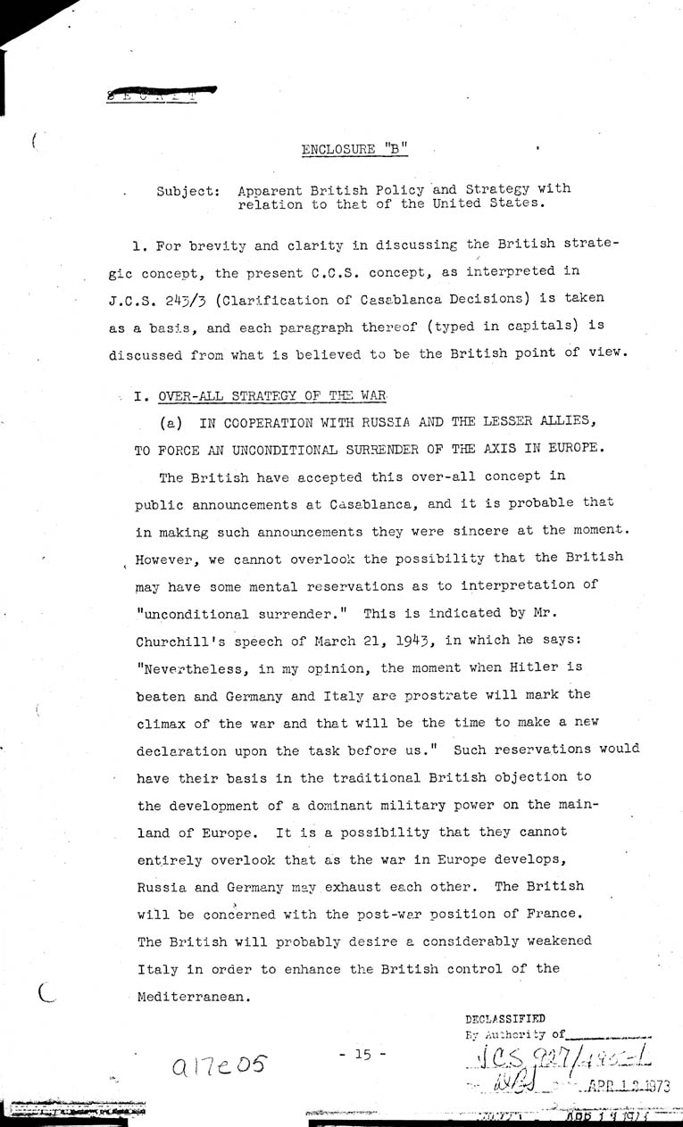 [a17e05.jpg] - Current British Policy and Strategy in Relationship to U.S. 5/8/43