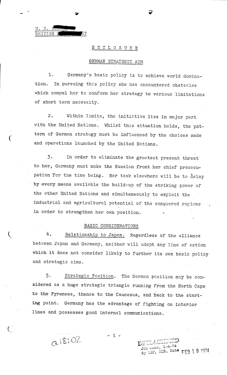 [a18i02.jpg] - Combined Intelligence Committee, German Strategy in 1943. April 8, 1943 (C.I.C 16/1)