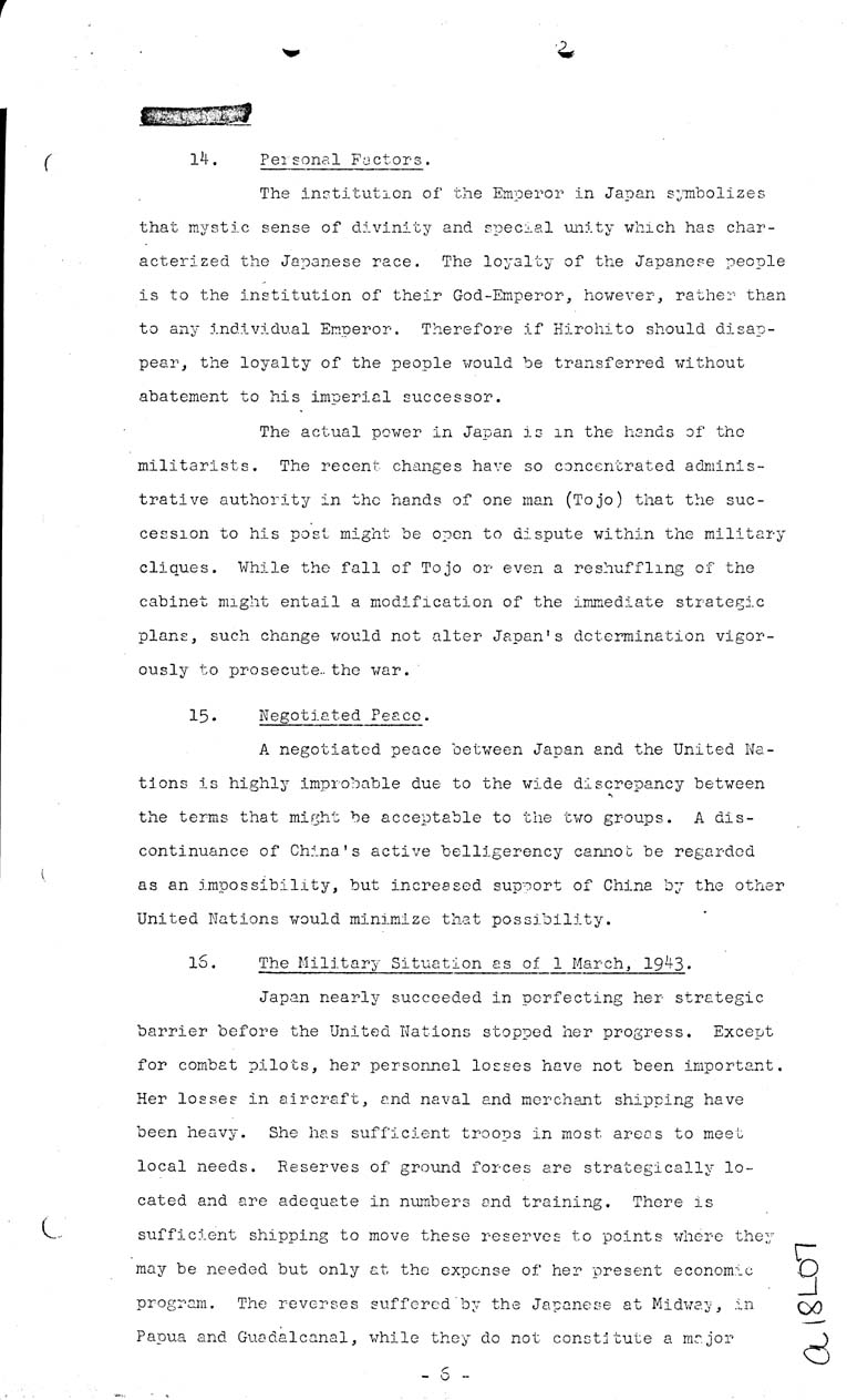 [a18l07.jpg] - Joint Intelligence Committee, Japanese Strategy, 1943-March 5, 1943 (J.I.C 80/1)