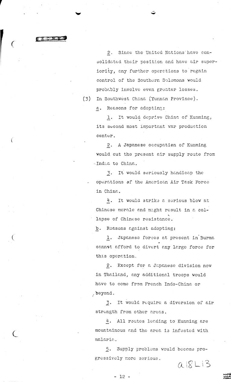 [a18l13.jpg] - Joint Intelligence Committee, Japanese Strategy, 1943-March 5, 1943 (J.I.C 80/1)