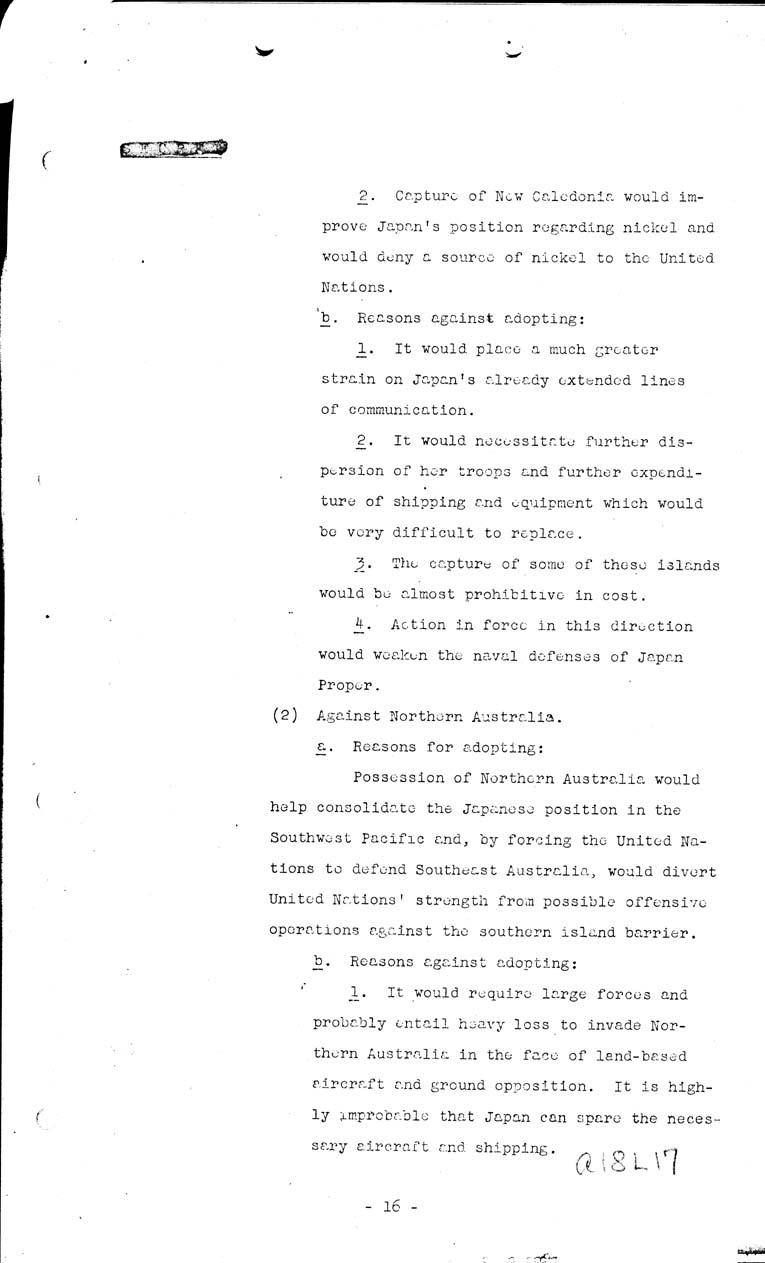 [a18l17.jpg] - Joint Intelligence Committee, Japanese Strategy, 1943-March 5, 1943 (J.I.C 80/1)