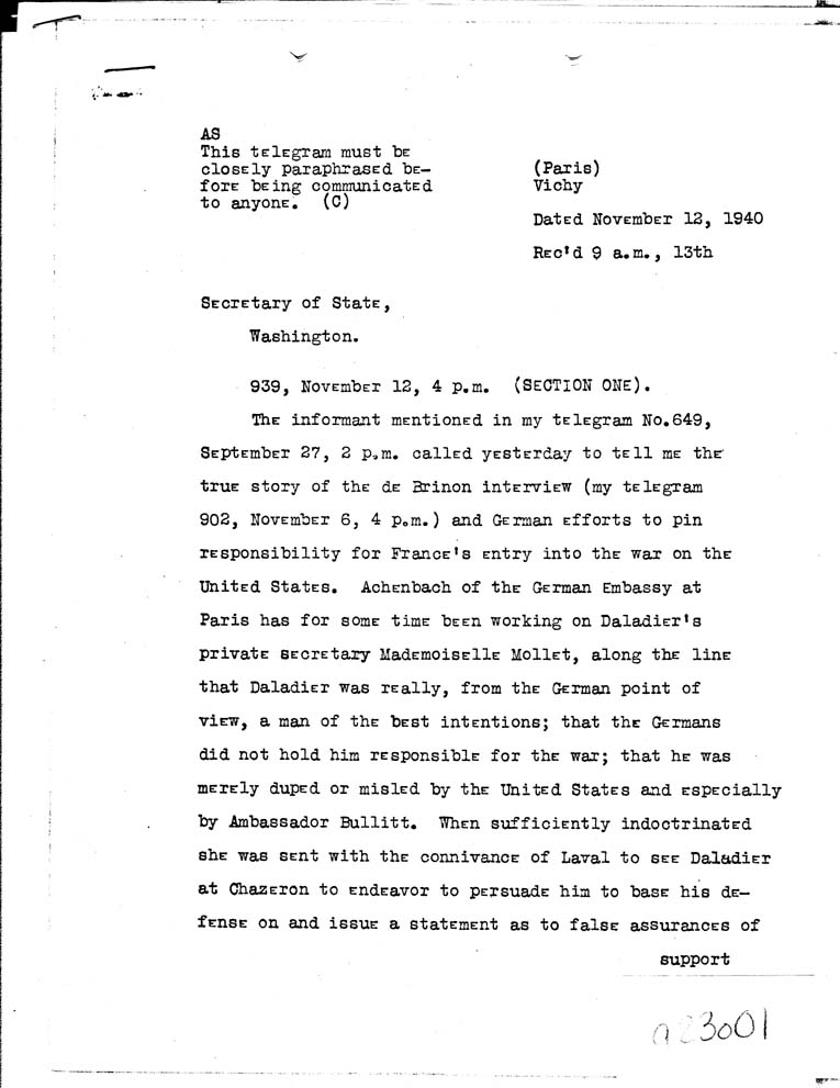 [a23o01.jpg] - Matthews-->Secretary of State-11/12/40-9:00 a.m.