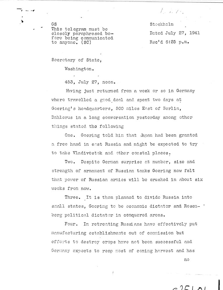 [a25b01.jpg] - Greene To Secretary of State    7/27/41