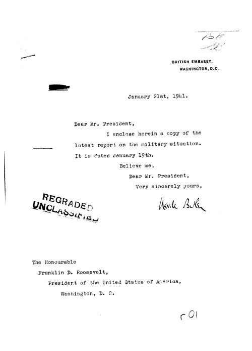 [a316r01.jpg] - Neville Butler --> FDR Letter about military situation 1/21/41