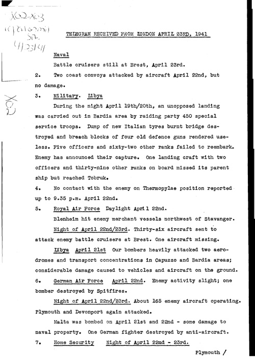 [a319x02.jpg] - Report on military situation 4/23/41
