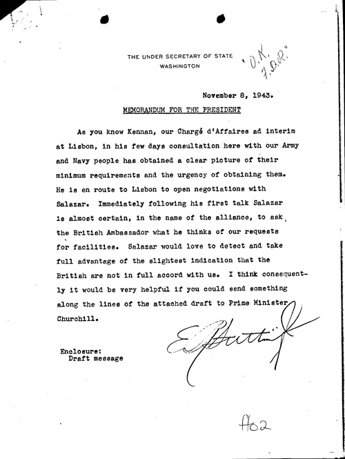 [a334ff02.jpg] - Memo; Under Secretary of State-->FDR 11/8/43
