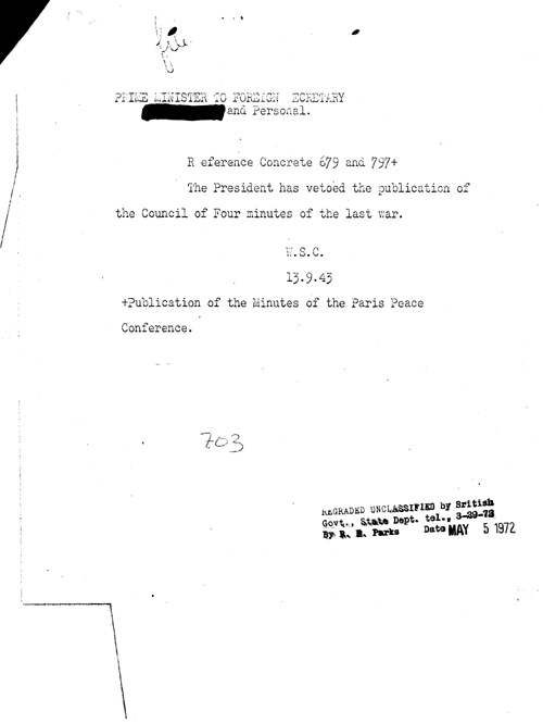 [a334z03.jpg] - Churchill-->Foreign Secretary 9/13/43