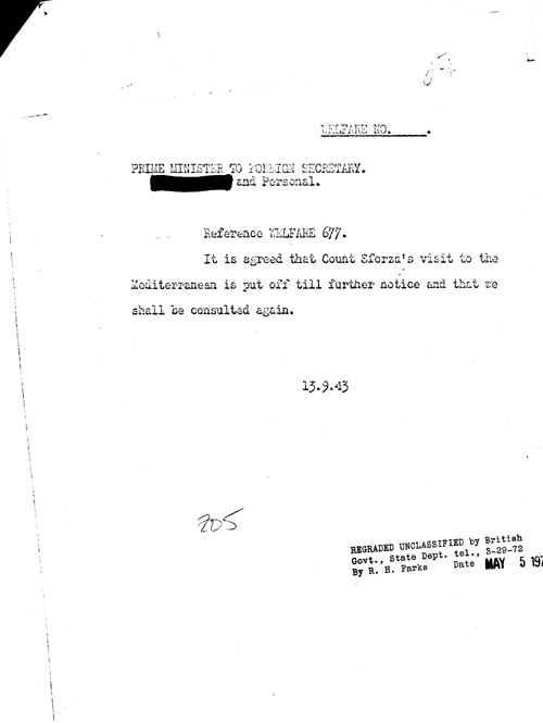 [a334z05.jpg] - Churchill-->Foreign Secretary 9/13/43