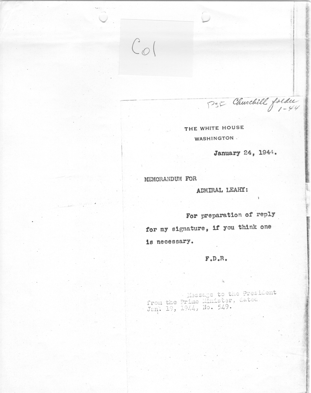 [a335c01.jpg] - Memo. FDR --> Admiral Leahy 1/24/44