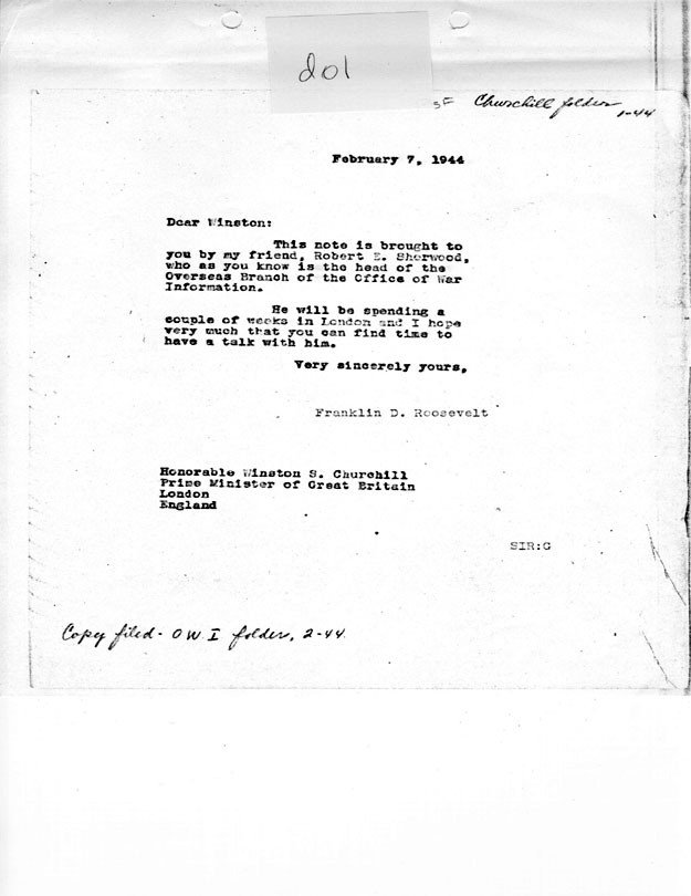 [a335d01.jpg] - FDR --> Winston Churchill 2/7/44