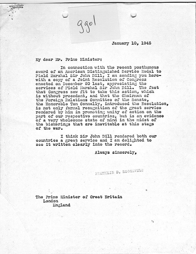 [a335gg01.jpg] - FDR --> Winston Churchill re: Sir John Dill 1/10/45