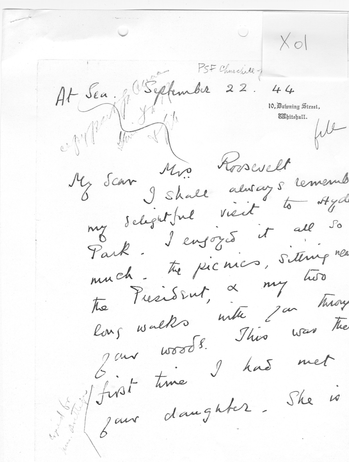 [a335x01.jpg] - Clementine Churchill --> Eleanor Roosevelt re: visit to Hyde Park 9/22/44
