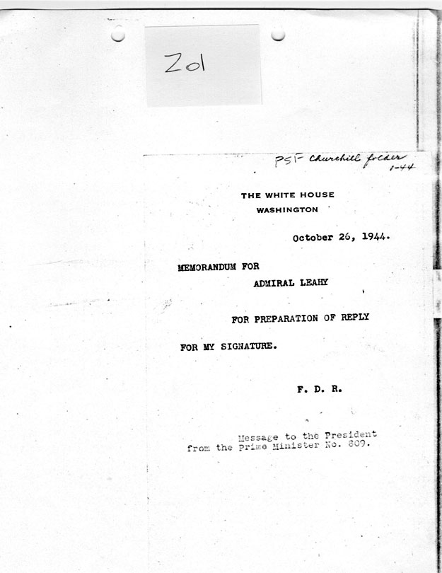 [a335z01.jpg] - Memo. FDR --> Admiral Leahy 10/26/44