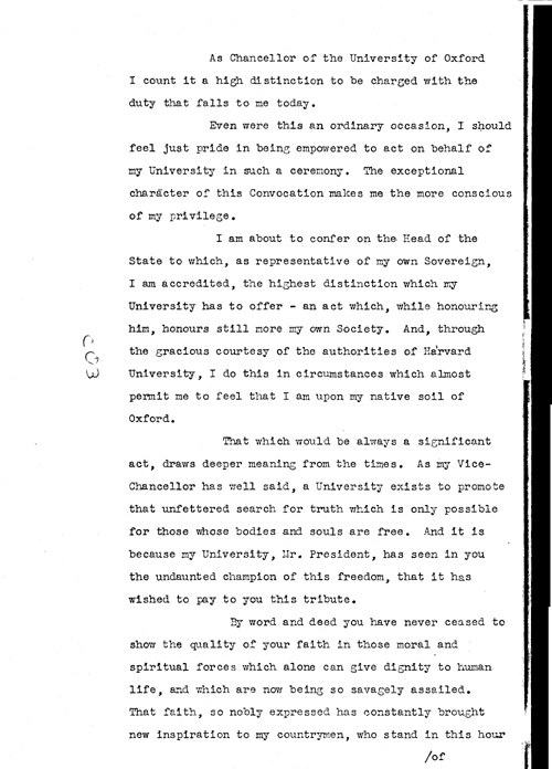 [a337c03.jpg] - Draft of speech conferring a degree on FDR from Oxford 5/28/41