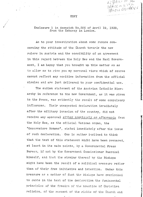 [a339l02.jpg] - Relations of the VAtican with Various Countries 4/19/38