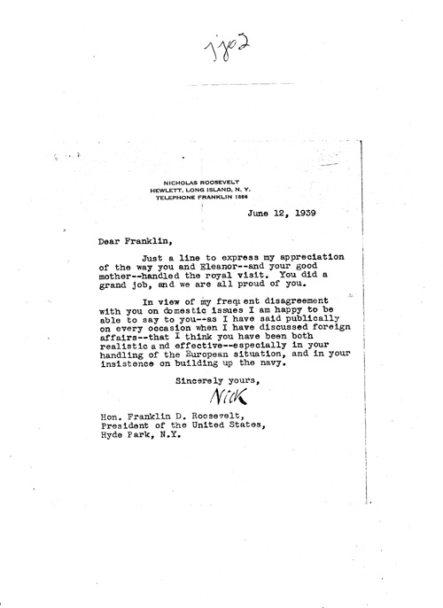 [a343jj02.jpg] - Nicholas Roosevelt --> FDR. 6/12/39.
