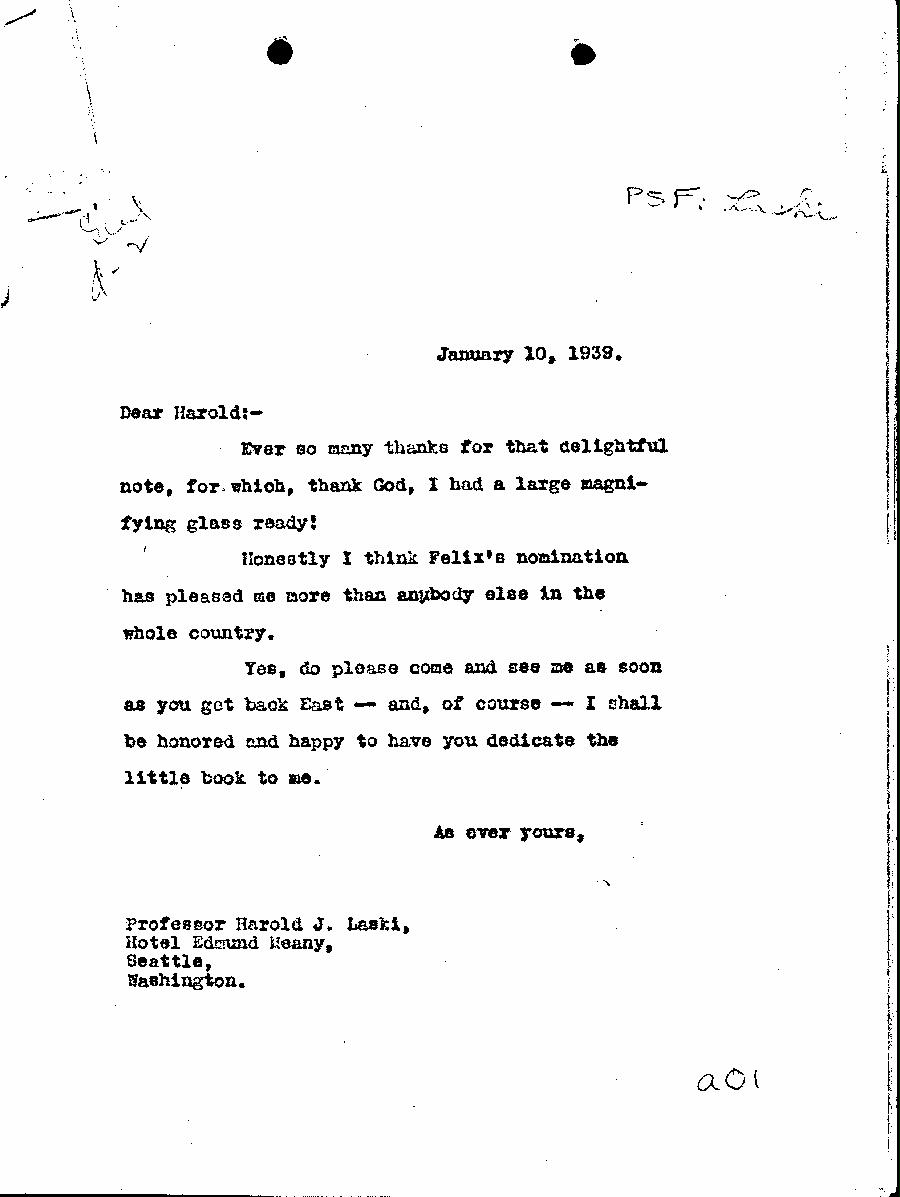 [a345a01.jpg] - FDR --> Harold Laski 1/10/39